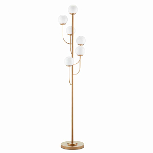 Торшер с 6-ю белыми стеклянными плафонами в форме шаров Gooseneck Pelle Chandelier