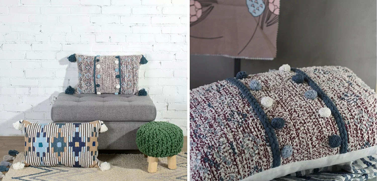 Подушка Lari Blue Ikat с кисточками Подушка Lari Blue Ikat с кисточками - Loft-Concept в Саратове