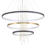 Люстра подвесная с 3-мя круглыми подвесами в черном и золотистом цвете и вертикальными подвесками Ring Horizontal варинант исполнения - 1 | Loft Concept в Саратове