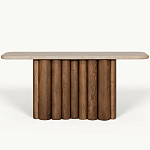 Консоль с овальной столешницей и фактурным деревянным основанием Enzo варинант исполнения - 2 | Loft Concept в Саратове