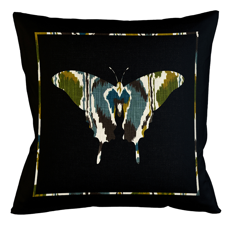 Подушка декоративная бабочка сине-зелёный орнамент Ikat Pattern Серый Бежевый Черный Зеленый Подушка декоративная бабочка сине-зелёный орнамент Ikat Pattern Серый Бежевый Черный Зеленый в Саратове | Loft Concept
