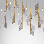 Люстра с золотистыми трубками и прозрачными стеклянными листьями на подвесах Sylva  варинант исполнения - 6 | Loft Concept в Саратове