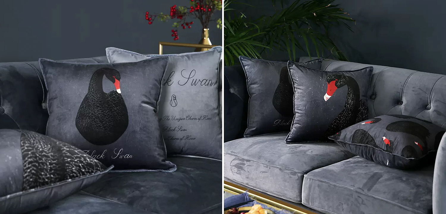Декоративная подушка Black Swans Cushion Черная Декоративная подушка Black Swans Cushion Черная - Loft-Concept в Саратове