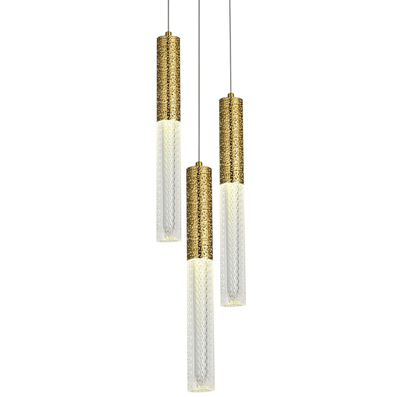 Подвесной светильник латунь Dew Drops Tube Brass Trio Hanging Lamp Латунь Прозрачный Подвесной светильник латунь Dew Drops Tube Brass Trio Hanging Lamp Латунь Прозрачный в Саратове | Loft Concept