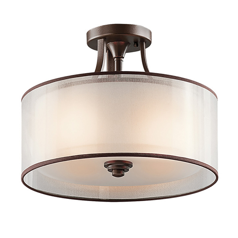 Потолочный светильник с двойным цилиндрическим плафоном из белого стекла и прозрачной органзы Kichler Олово Бронза Белый Бежевый в Саратове | Loft Concept 