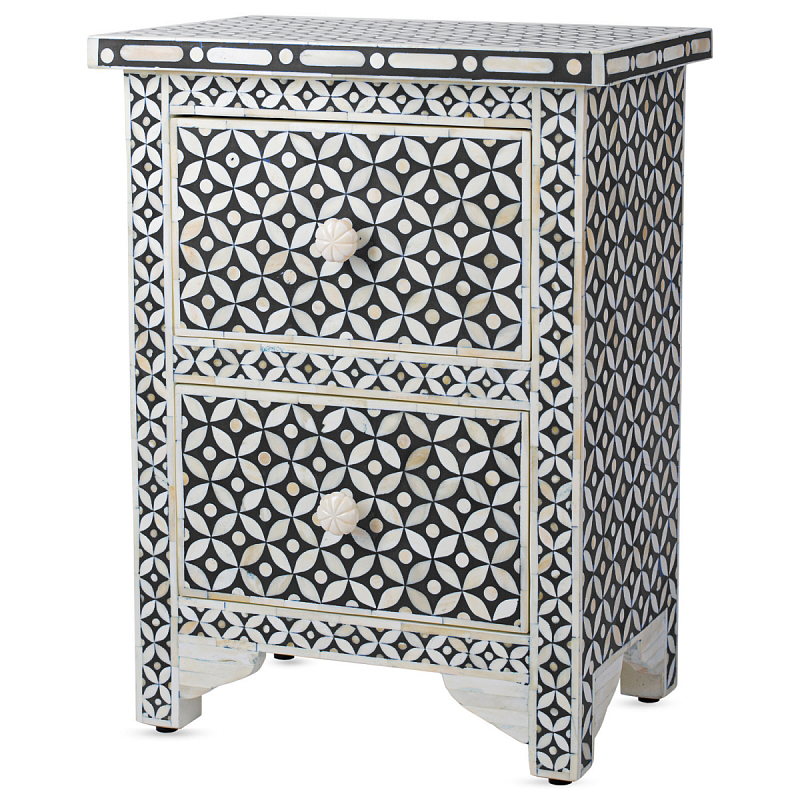 Тумба Neela Bone Inlay Two-drawer Chest Черный ivory ( слоновая кость ) Тумба Neela Bone Inlay Two-drawer Chest Черный ivory ( слоновая кость ) в Саратове | Loft Concept