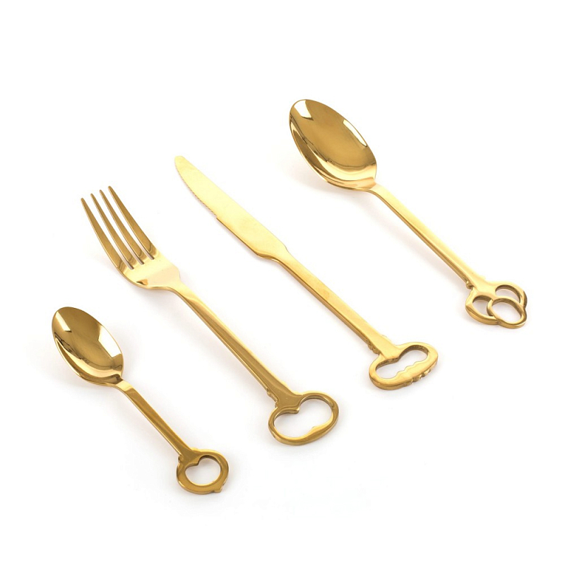 Набор столовых приборов Seletti Keytlery Gold set of 6 Золотой в Саратове | Loft Concept 