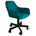 Стул с мягкой бирюзовой обивкой из велюра и подъемно-поворотным механизмом на черных колесиках Harper Turquoise варинант исполнения - 1 | Loft Concept в Саратове