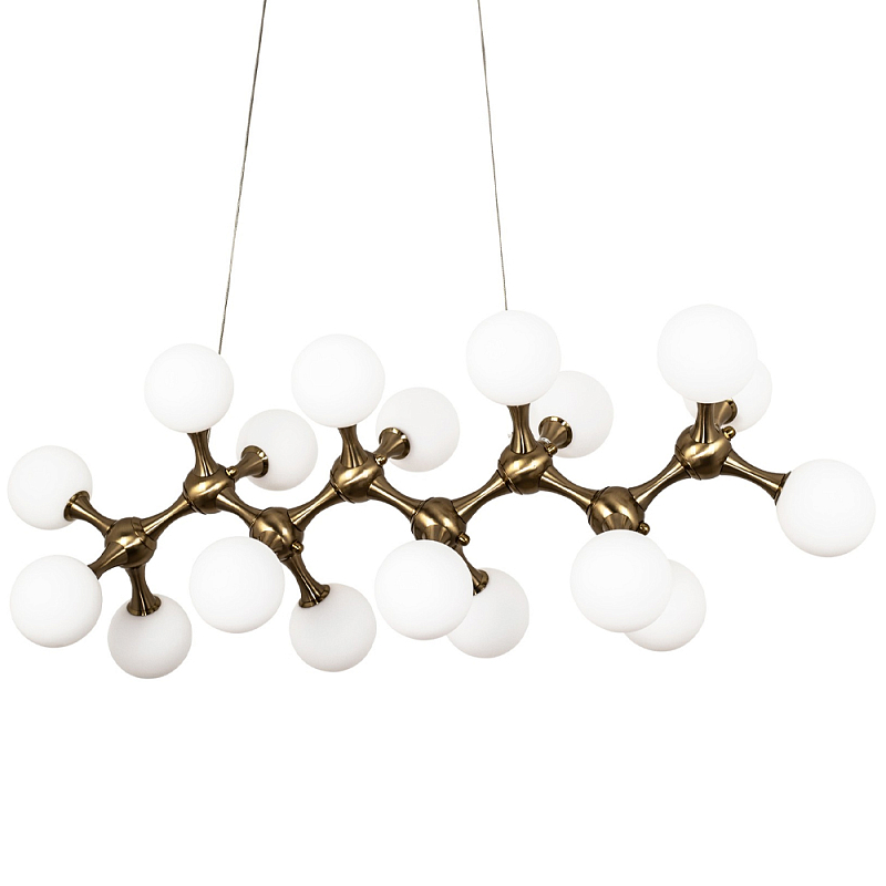 Линейная люстра с плафонами из стеклянных шаров Pearls Suspension Linear Brass Chandelier Латунь Белое матовое стекло Линейная люстра с плафонами из стеклянных шаров Pearls Suspension Linear Brass Chandelier Латунь Белое матовое стекло в Саратове | Loft Concept