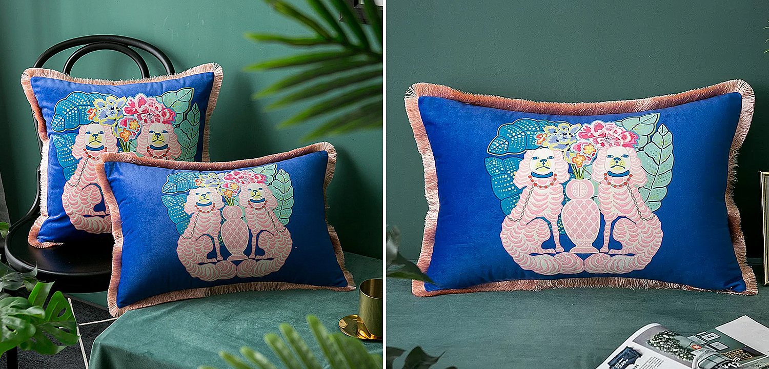 Декоративная подушка Two Dogs on Blue Long Cushion Декоративная подушка Two Dogs on Blue Long Cushion - Loft-Concept в Саратове