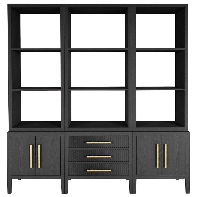 Модульный стеллаж Primo из трех составных элементов Черный дуб Черный Золотой в Саратове | Loft Concept 