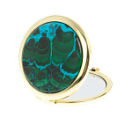Зеркало карманное складное круглое из натурального камня Малахит с Хризоколлой в подарочной упаковке Gold Stone Mirrors варинант исполнения - 2 | Loft Concept в Саратове
