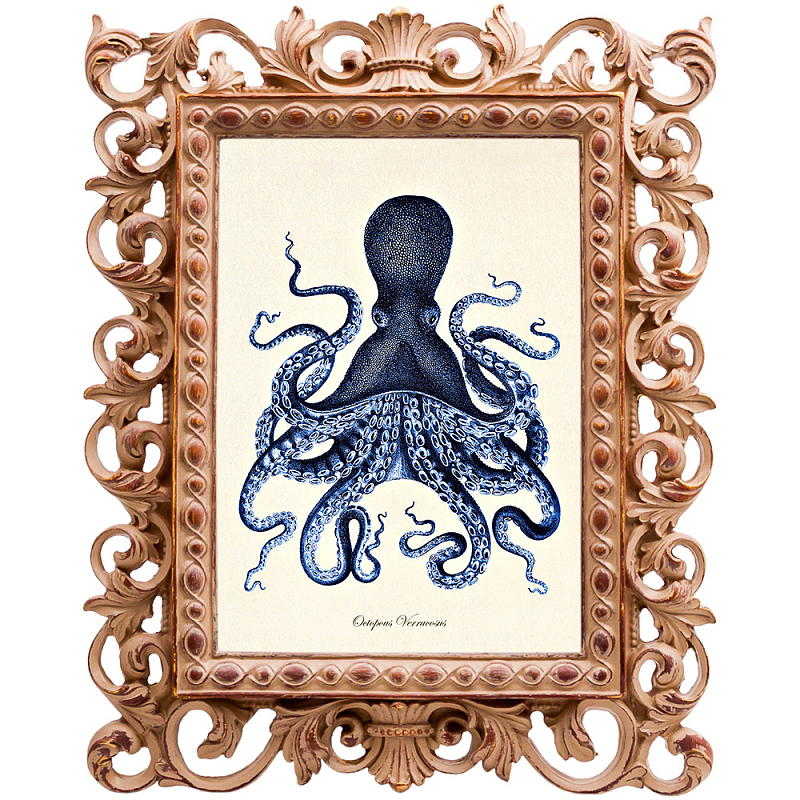 Постер Blue Octopus Poster Бежевый Морская синь в Саратове | Loft Concept 