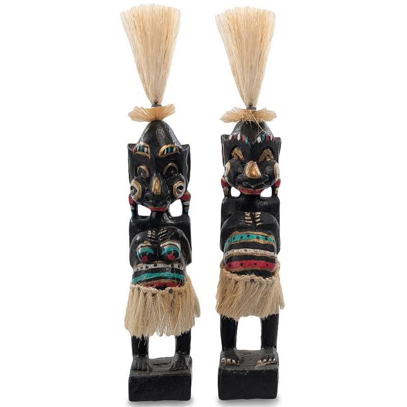 Комплект из 2-х деревянных статуэток Asmat Straw Headdress Statuettes Black Colorful Tattoo Черный Бежевый Мульти Бирюзовый Красный Комплект из 2-х деревянных статуэток Asmat Straw Headdress Statuettes Black Colorful Tattoo Черный Бежевый Мульти Бирюзовый Красный в Саратове | Loft Concept