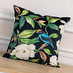 Декоративная подушка чёрная с изображением птиц и цветов  Blooming Blue Birds варинант исполнения - 2 | Loft Concept в Саратове