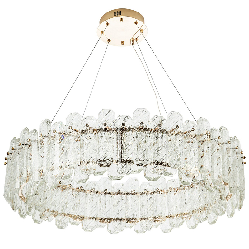 Круглая люстра с декором из рельефного стекла Cassian Relief Glass Chandelier 80 Золотой Прозрачное Стекло в Саратове | Loft Concept 