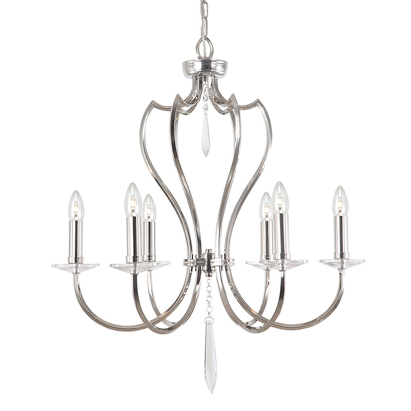 Люстра цвета никель с 6-ю лампами и стеклянными подвесками Elstead Lighting Никель Прозрачное Стекло в Саратове | Loft Concept 