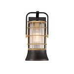 Настенный фонарь цилиндрической формы с рифленым стеклом в золотом каркасе на черном прямоугольном основании Eurofase варинант исполнения - 12 | Loft Concept в Саратове