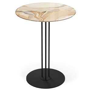 Стол журнальный круглый с бежевой столешницей из стекла Beige Marble