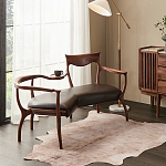 Кушетка с деревянным каркасом и сиденьем из коричневой натуральной кожи Moon Walnut Furniture варинант исполнения - 6 | Loft Concept в Саратове