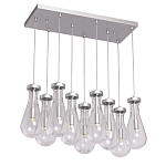 Люстра с 9-ю прозрачными плафонами из стекла в форме капли на прямоугольном потолочном основании цвета хром Lucid Rain  варинант исполнения - 2 | Loft Concept в Саратове