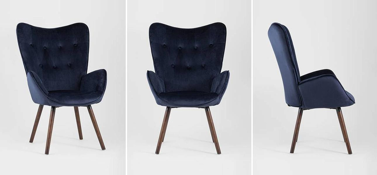 Полукресло Темно-Синий Велюр Grandee Chair Полукресло Темно-Синий Велюр Grandee Chair - Loft-Concept в Саратове