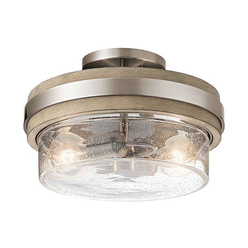 Потолочный светильник с прозрачным стеклянным плафоном с эффектом пузырьков Kichler Олово Прозрачное Стекло Древесина в Саратове | Loft Concept 