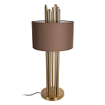 Настольная лампа с цилиндрическим абажуром из коричневой ткани и золотыми трубочками Brown Aura варинант исполнения - 2 | Loft Concept в Саратове
