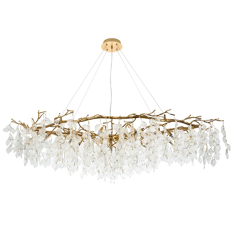 Люстра с хрустальными подвесками в виде листьев Fairytree Leaves Linear Gold Chandelier Золотой Прозрачный в Саратове | Loft Concept 