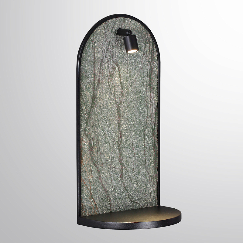 Настенный светильник зеленого цвета с черной рамкой овальной формы с полкой Herbarium  Черный Зеленый в Саратове | Loft Concept 