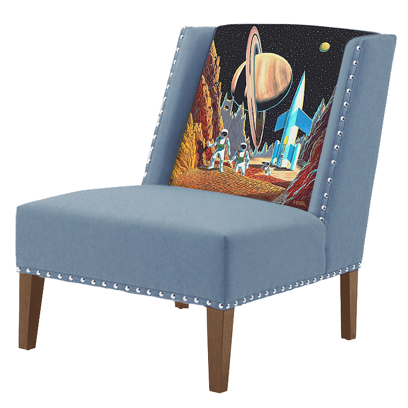 FUN Armchair Retro Futurism Blue Дизайнерское кресло с цветным принтом Серо-голубой в Саратове | Loft Concept 