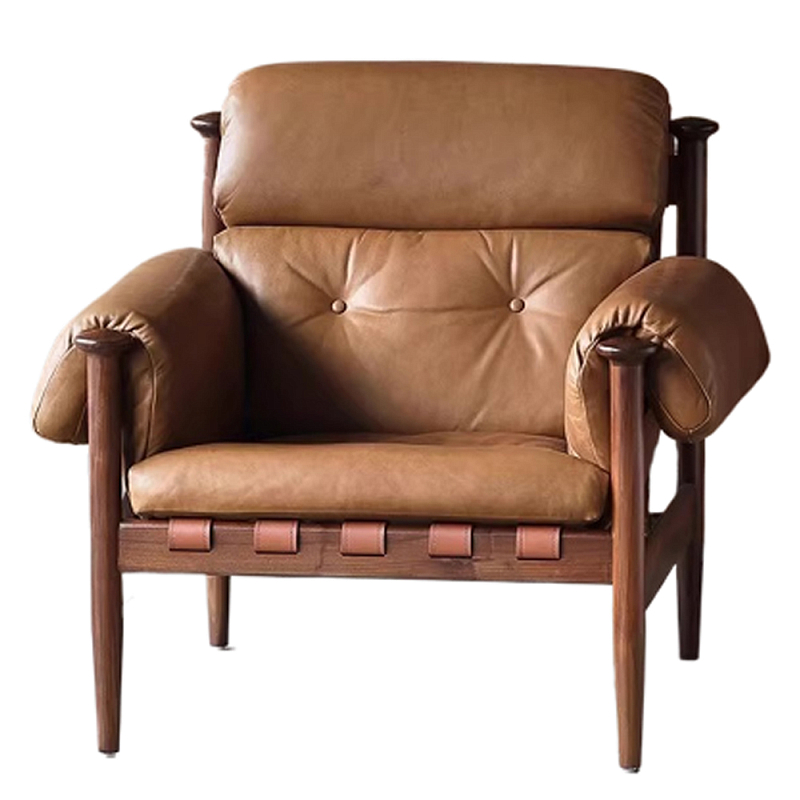 Кресло с деревянным каркасом и обивкой из натуральной кожи Medieval Furniture Коричневый Кресло с деревянным каркасом и обивкой из натуральной кожи Medieval Furniture Коричневый в Саратове | Loft Concept