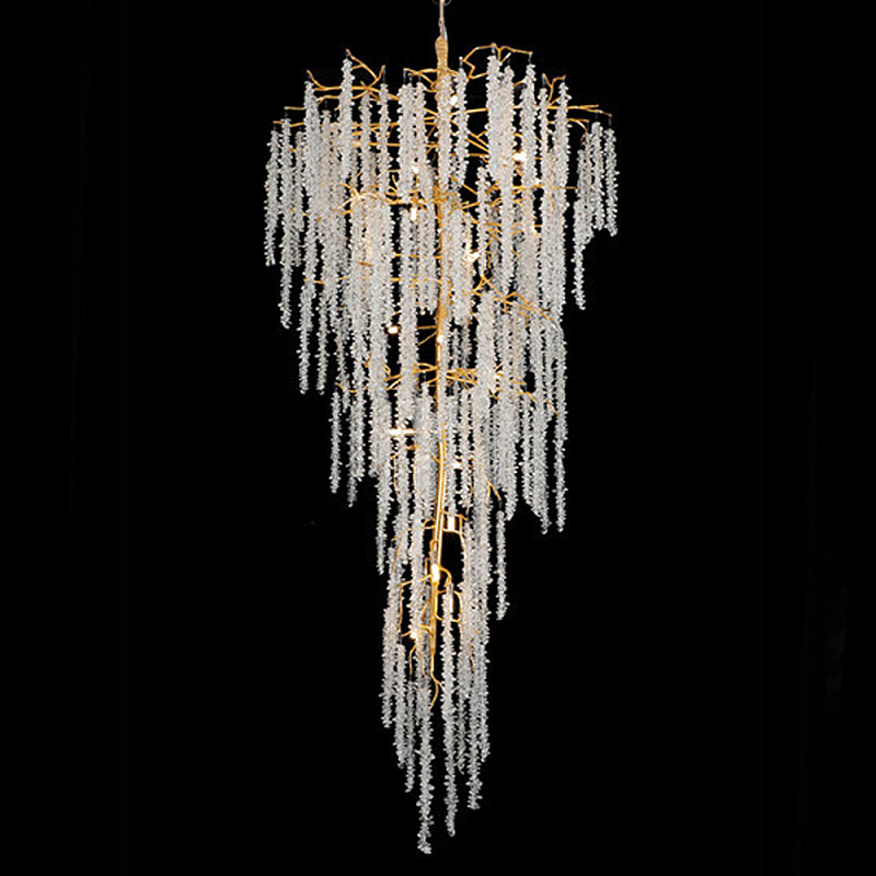Люстра многоярусная с каркасом из металла и прозрачными подвесками FAIRYTREE Light Золотой Прозрачный Люстра многоярусная с каркасом из металла и прозрачными подвесками FAIRYTREE Light Золотой Прозрачный в Саратове | Loft Concept