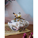 Шкатулка фиолетового цвета с рисунком бабочек и крышкой с фигуркой птицы на ветке Eden Garden варинант исполнения - 7 | Loft Concept в Саратове