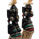 Комплект из 2-х деревянных статуэток Asmat Straw Headdress Statuettes Black Colorful Tattoo варинант исполнения - 3 | Loft Concept в Саратове