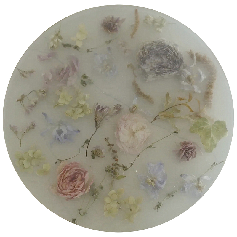 Круглый поднос из эпоксидной смолы с цветами белый Epoxy Resin Flowers Tray White Белый Мульти Круглый поднос из эпоксидной смолы с цветами белый Epoxy Resin Flowers Tray White Белый Мульти в Саратове | Loft Concept