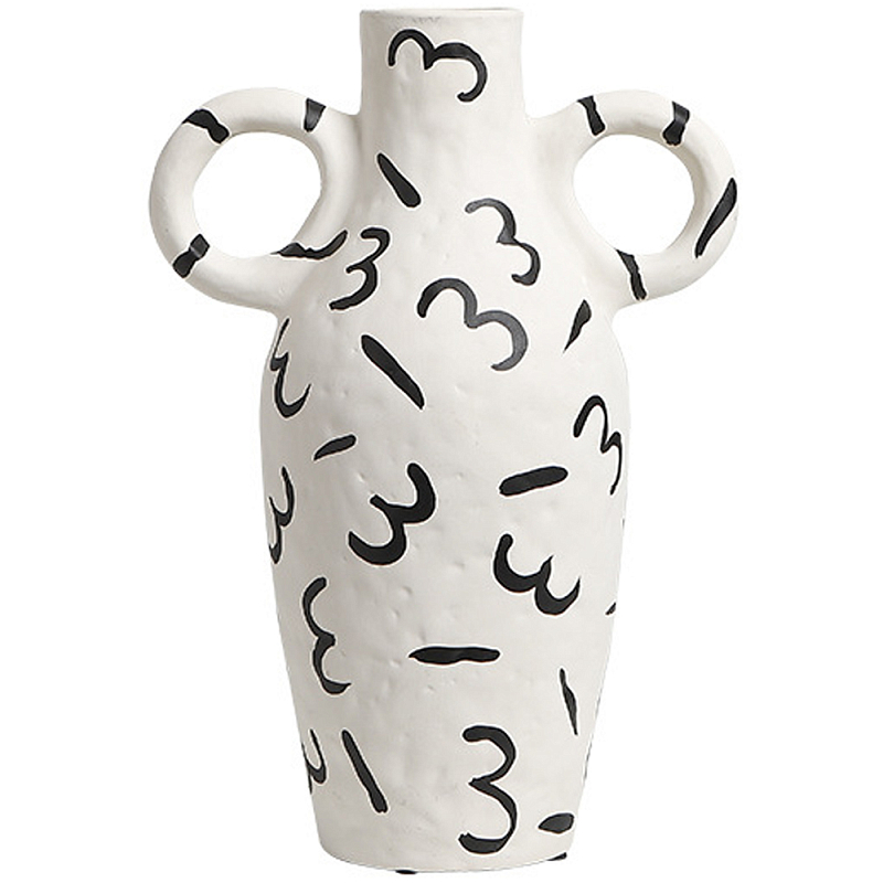 Декоративная ваза White Doodle Vase M Белый Черный Декоративная ваза White Doodle Vase M Белый Черный в Саратове | Loft Concept
