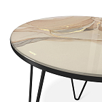 Стол журнальный с круглой столешницей из стекла на 3-х черных ножках Beige Marble варинант исполнения - 3 | Loft Concept в Саратове