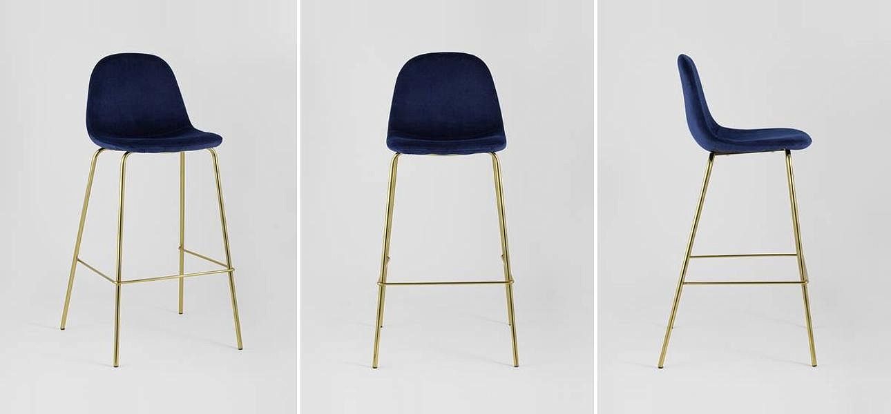 Барный Стул Archie Chair Синий Велюр Барный Стул Archie Chair Синий Велюр - Loft-Concept в Саратове