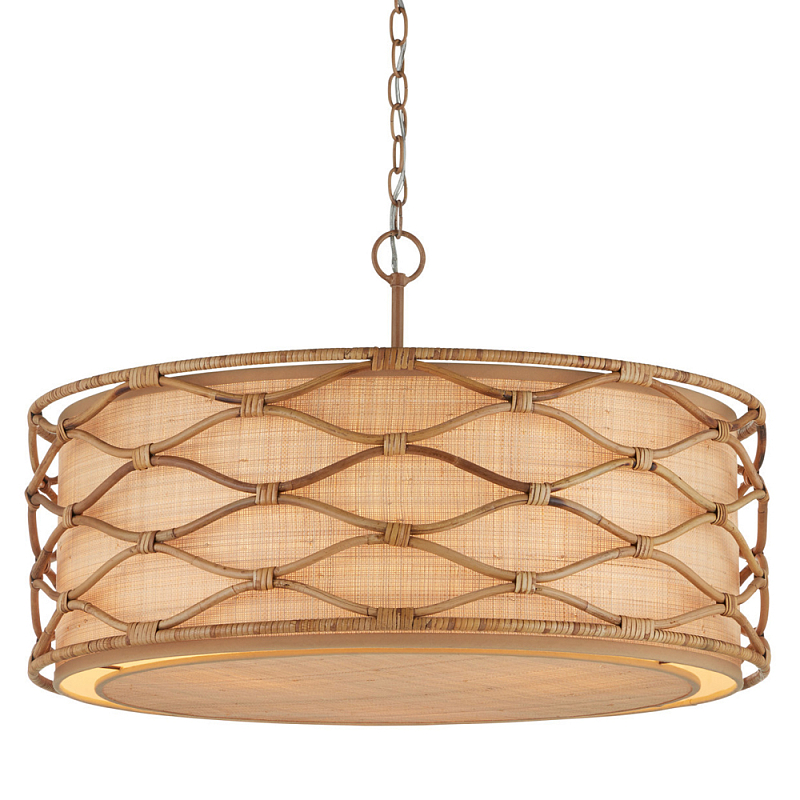 Подвесной светильник  из кованого железа и абажуром из ротанга Wicker Furniture Светло-коричневый  Бежевый в Саратове | Loft Concept 