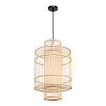 Подвесной светильник из деревянных прутьев с плафоном из натуральной ткани Light Inside the Cell варинант исполнения - 4 | Loft Concept в Саратове